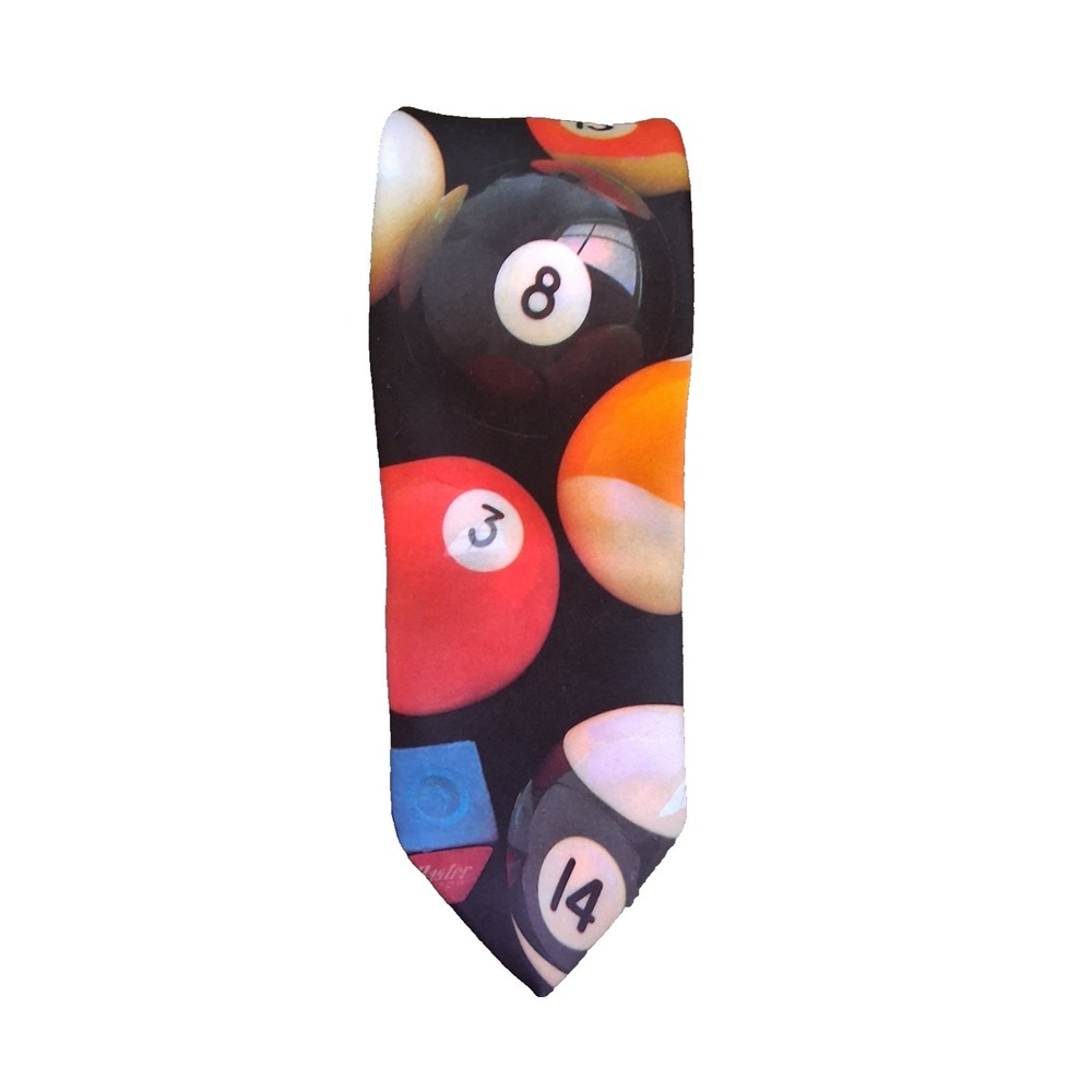 Ralph Marlin Pool Balls‎ Print Neck Tie Polyester Made In USA Classic